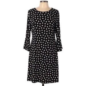 Tommy Hilfiger Retro Mod Floral Print 3/4 Bell Sl Dress Black White Red & Tan M